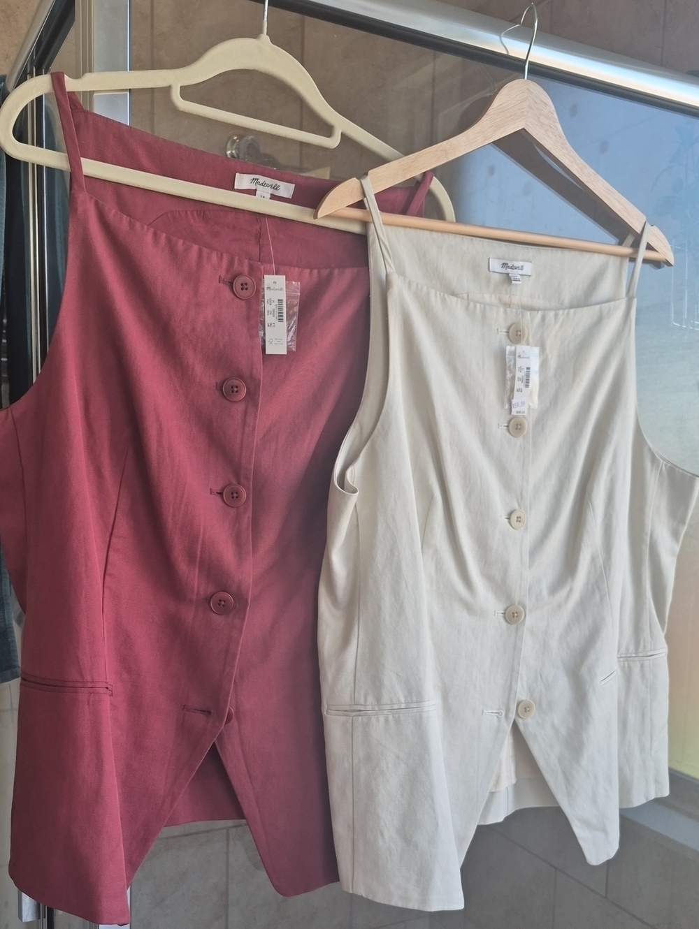 Madewell Square Neck Vest Set Of 2 (Rust And Cream)Size 14 NWT